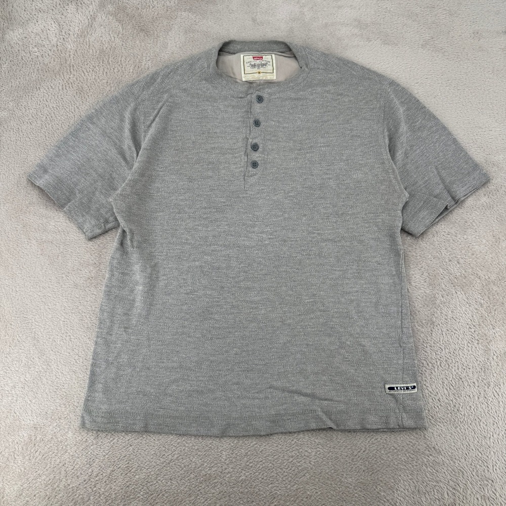 Levi's Mens Short Sleeve Henley Shirt Size Medium Gray Preowned Ribbed Cotton